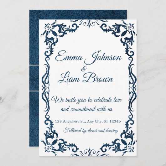 Blue Talavera Mexican Spanish Wedding Invitation Kaart (Voorkant / Achterkant)