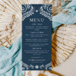 Blue Talavera Mexican Wedding Menu Kaart<br><div class="desc">Laat je unieke trouwstijl zien met deze Talavera-menukaart,  met een rustiek Mexicaans papel picado-ontwerp. Perfect voor koppels die levendige blauwe tinten en traditionele charme naar hun receptietafels brengen. Voor meer coördinerende items bezoek onze Blue Talavera Wedding Collectie</div>