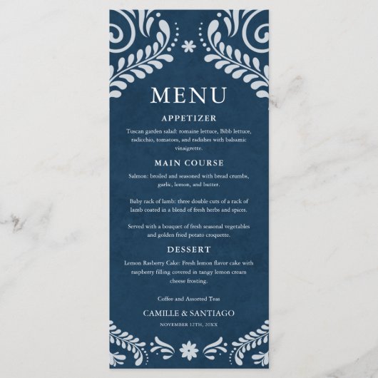 Blue Talavera Mexican Wedding Menu Kaart (Voorkant)