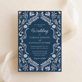 Blue Talavera Mexico Uitnodiging voor het Huwelijk