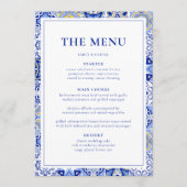 Blue Talavera Spaans Mexicaans Bruiloft Menu (Voorkant)