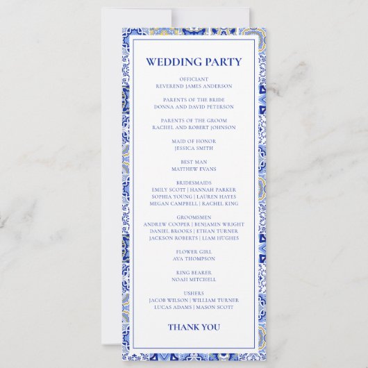 Blue Talavera Spaans Mexicaans huwelijksprogramma (Achterkant)