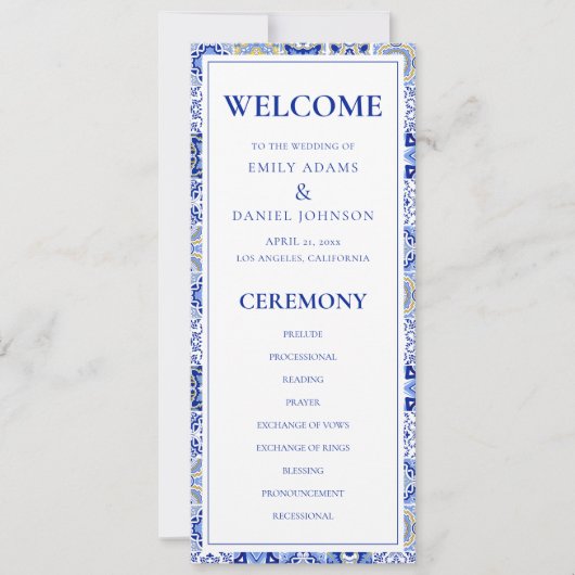 Blue Talavera Spaans Mexicaans huwelijksprogramma (Voorkant)