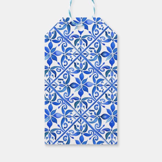Blue Talavera Spaans tegels bruiloft gunst Cadeaulabel (Achterkant)