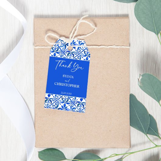 Blue Talavera Spaans tegels bruiloft gunst Cadeaulabel