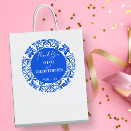 Blue Talavera Spaans tegels bruiloft gunst Ronde Sticker