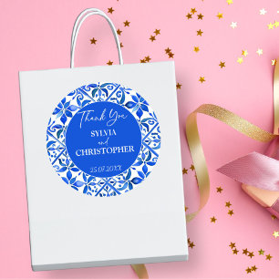 Blue Talavera Spaans tegels bruiloft gunst Ronde Sticker