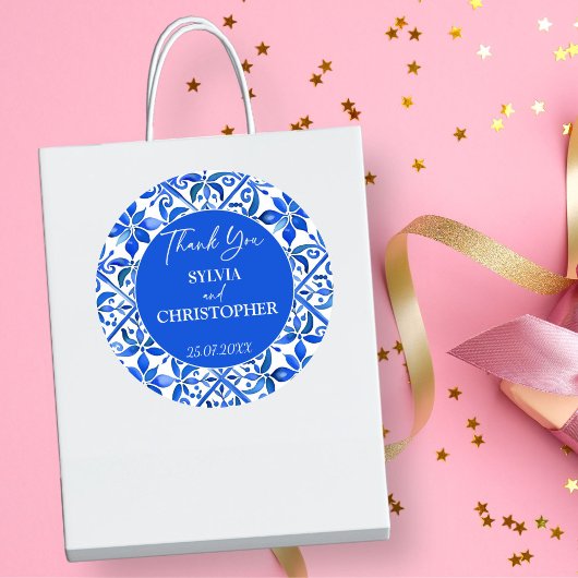Blue Talavera Spaans tegels bruiloft gunst Ronde Sticker
