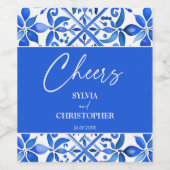 Blue Talavera Spaans tegels bruiloft gunst Wijn Etiket (Enkel label)