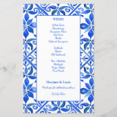 Blue Talavera  Spaans tegels bruiloft menu (Achterkant)