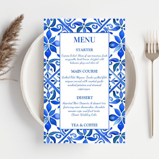 Blue Talavera  Spaans tegels bruiloft menu