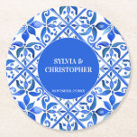 Blue Talavera Spaans tegels monogram bruiloft guns Ronde Kartonnen Onderzetter<br><div class="desc">Blue Azulejo Talavera Spaans tegels elegante bruiloft gunsten monogram gepersonaliseerde gedrukte onderzetters,  levendige gewaagde kleuren bruiloft receptie gepersonaliseerde decor bruiloft gunst geschenken bruiloft onderzetters</div>