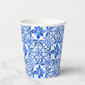 Blue Talavera Spaans tegels monogram bruiloft Papieren Bekers (Achterkant)