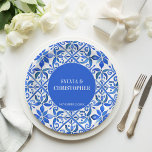 Blue Talavera Spaans tegels monogram bruiloft Papieren Bordje<br><div class="desc">Blue Azulejo Talavera Spaans Mexicaans tegels elegant bruiloft monogram gepersonaliseerd gedrukt papier borden sjabloon,  levendige gewaagde kleuren bruiloft receptie gepersonaliseerd decor</div>