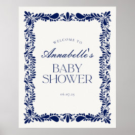 Blue Talavera Tegel Fiesta Baby shower Welkom Poster