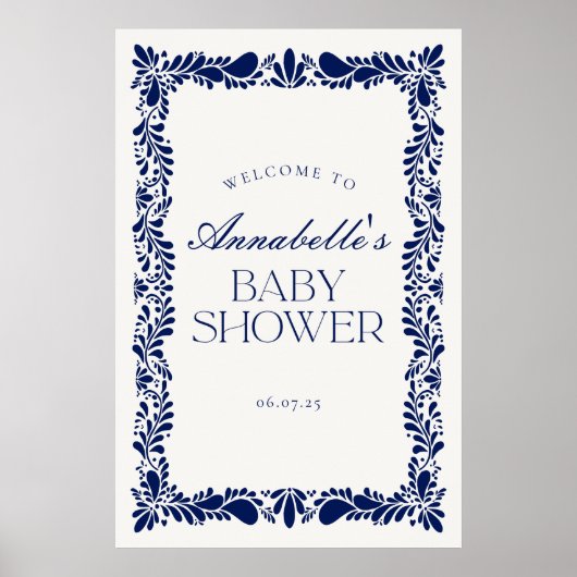 Blue Talavera Tegel Fiesta Baby shower Welkom Poster (Voorkant)