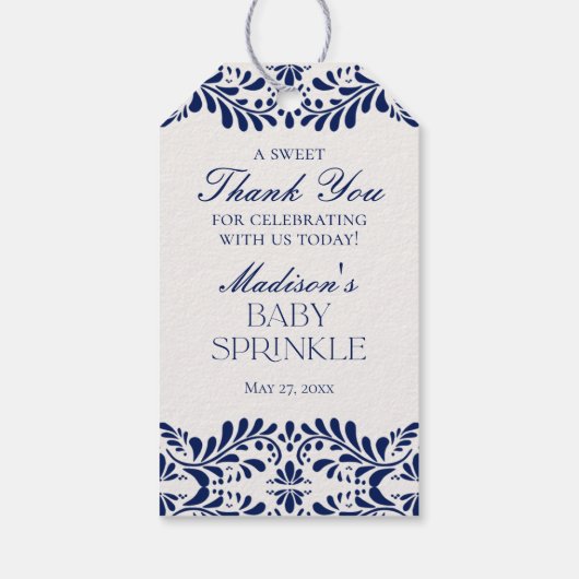 Blue Talavera Tegel Fiesta Baby Sprinkle Favoriet Cadeaulabel (Achterkant)