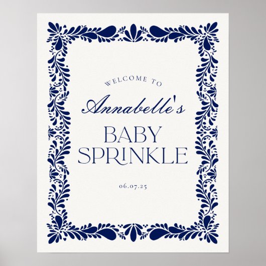 Blue Talavera Tegel Fiesta Baby Sprinkle Welkom Poster (Voorkant)