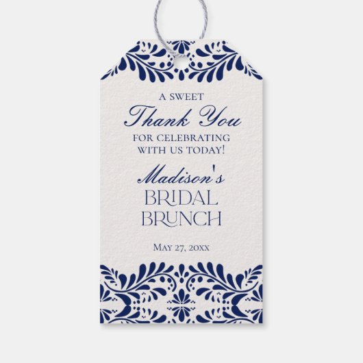 Blue Talavera Tegel Fiesta Bruids Brunch Favoriet Cadeaulabel (Achterkant)