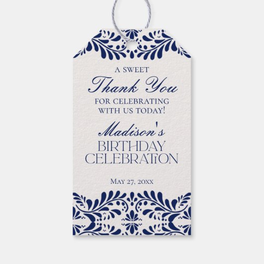 Blue Talavera Tegel Fiesta Verjaardagsfeest Favori Cadeaulabel (Achterkant)