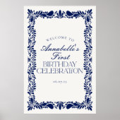 Blue Talavera Tegel Fiesta Verjaardagsfeest Welkom Poster (Voorkant)