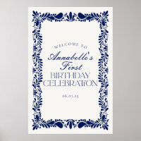 Blue Talavera Tegel Fiesta Verjaardagsfeest Welkom