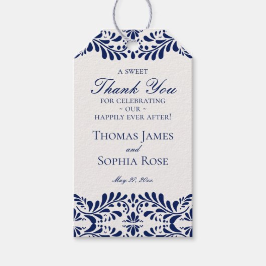 Blue Talavera Tegel Fiesta Wedding Party Favoriete Cadeaulabel (Voorkant)