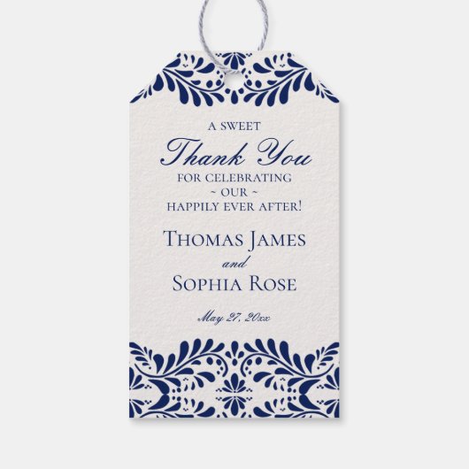 Blue Talavera Tegel Fiesta Wedding Party Favoriete Cadeaulabel (Achterkant)