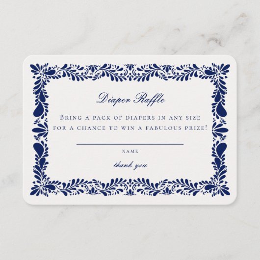 Blue Talavera Tegel Luier Raffle Invitation Insert Informatiekaartje (Voorkant)