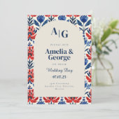 Blue Talavera Tegel Mexicaanse bruiloft uitnodigin Kaart (Staand voorkant)