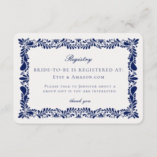 Blue Talavera Tegel Registry Kaart Invitation Inse (Voorkant)