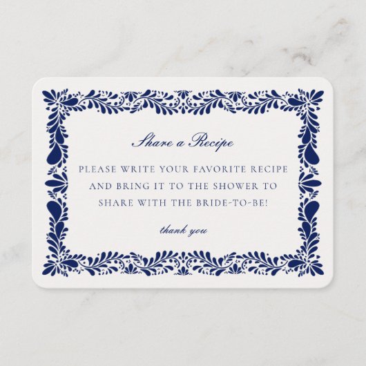 Blue Talavera Tegel Share Recept Uitnodiging Invoe Informatiekaartje (Voorkant)