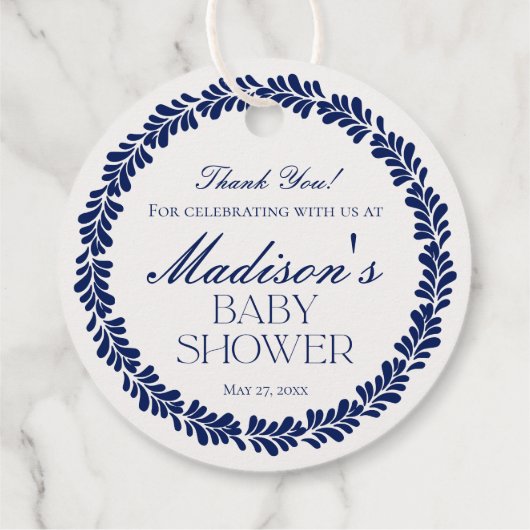 Blue Talavera Tegel Spaans Fiesta Baby shower Bedankjes Labels (Achterkant)