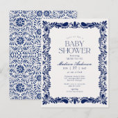 Blue Talavera Tegel Spaans Fiesta Baby shower Briefkaart (Voorkant / Achterkant)