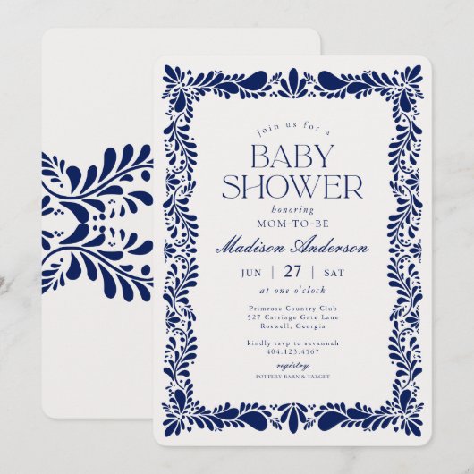 Blue Talavera Tegel Spaans Fiesta Baby shower Kaart (Voorkant / Achterkant)