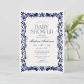 Blue Talavera Tegel Spaans Fiesta Baby shower Kaart (Staand voorkant)