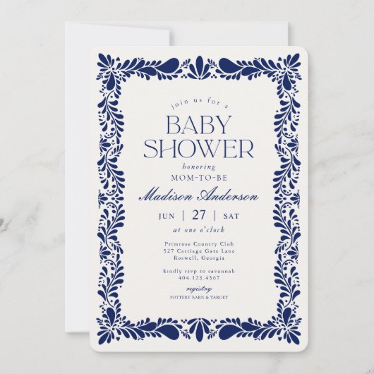 Blue Talavera Tegel Spaans Fiesta Baby shower Kaart (Voorkant)