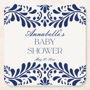 Blue Talavera Tegel Spaans Fiesta Baby shower Kartonnen Onderzetters