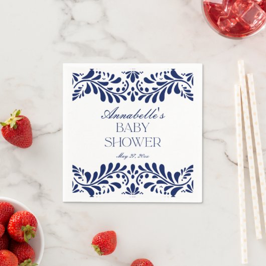 Blue Talavera Tegel Spaans Fiesta Baby shower Servet (Insitu)