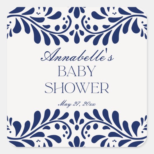 Blue Talavera Tegel Spaans Fiesta Baby shower Vierkante Sticker (Voorkant)