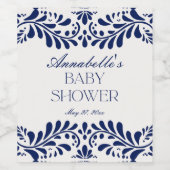 Blue Talavera Tegel Spaans Fiesta Baby shower Wijn Etiket (Enkel label)