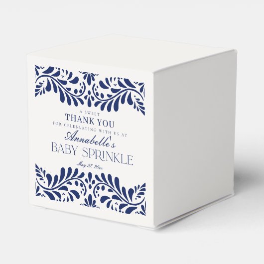 Blue Talavera Tegel Spaans Fiesta Baby Sprinkle Bedankdoosjes (Achterkant)