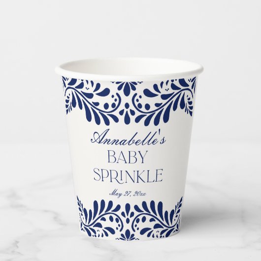 Blue Talavera Tegel Spaans Fiesta Baby Sprinkle Papieren Bekers (Voorkant)