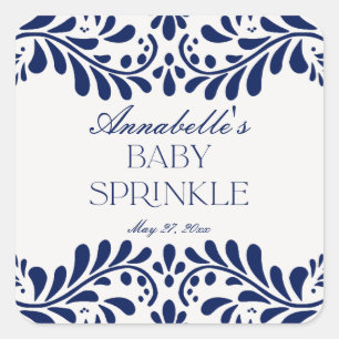 Blue Talavera Tegel Spaans Fiesta Baby Sprinkle Vierkante Sticker