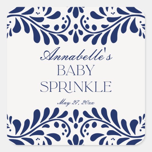 Blue Talavera Tegel Spaans Fiesta Baby Sprinkle Vierkante Sticker (Voorkant)