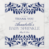 Blue Talavera Tegel Spaans Fiesta Baby Sprinkle Wijn Etiket (Enkel label)