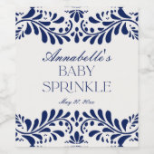 Blue Talavera Tegel Spaans Fiesta Baby Sprinkle Wijn Etiket (Enkel label)