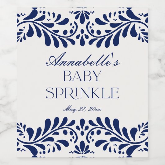Blue Talavera Tegel Spaans Fiesta Baby Sprinkle Wijn Etiket (Enkel label)