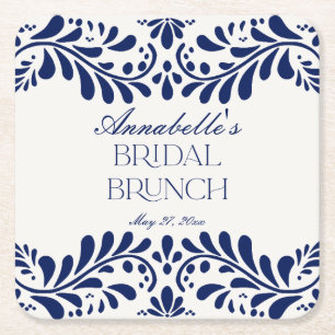 Blue Talavera Tegel Spaans Fiesta Bruidsbrunch Kartonnen Onderzetters