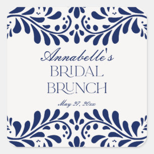Blue Talavera Tegel Spaans Fiesta Bruidsbrunch Vierkante Sticker